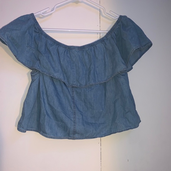 Blue Denim Off-the- Shoulder Top - Picture 2 of 3